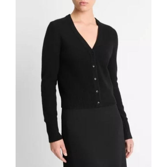 White + Warren Essentials  100% Cashmere Black Cardigan Sweater Size XS - Picture 1 of 10